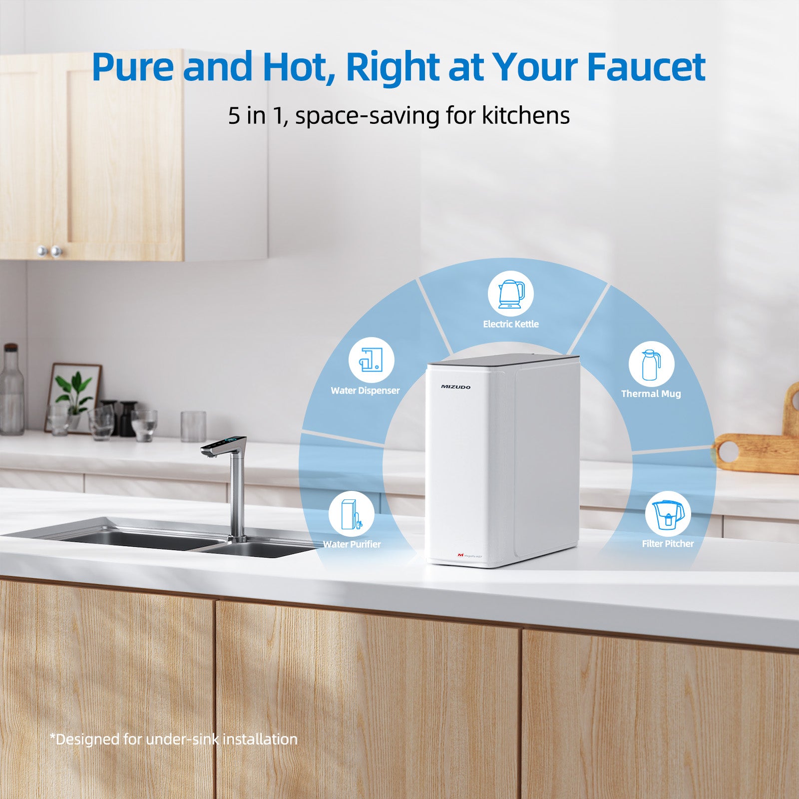 800GPD Smart Tankless Reverse Osmosis System with Hot & Cold Dispenser | Mizudo