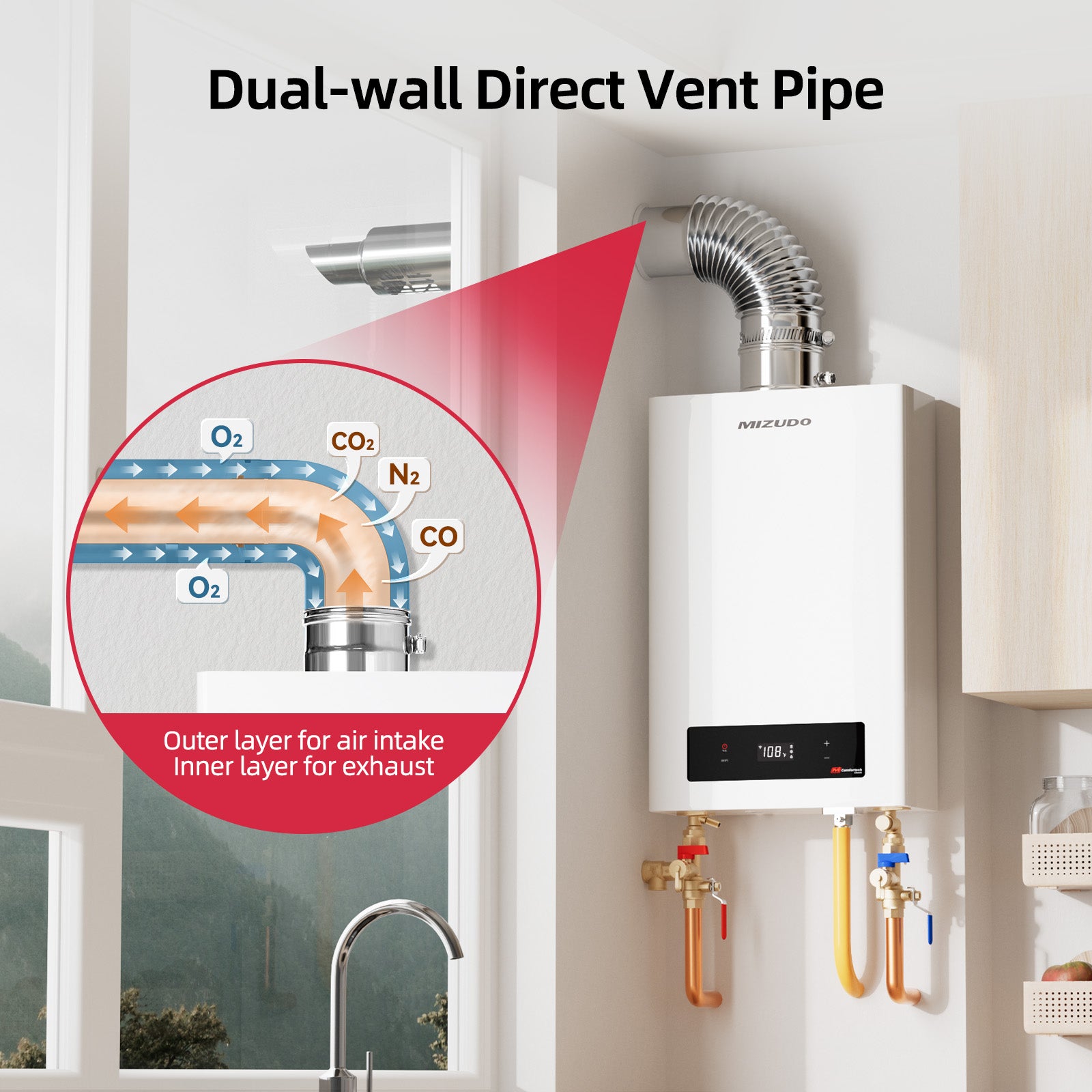 3" x 5" Stainless Steel Direct Vent Extension Pipe, 12 Inch