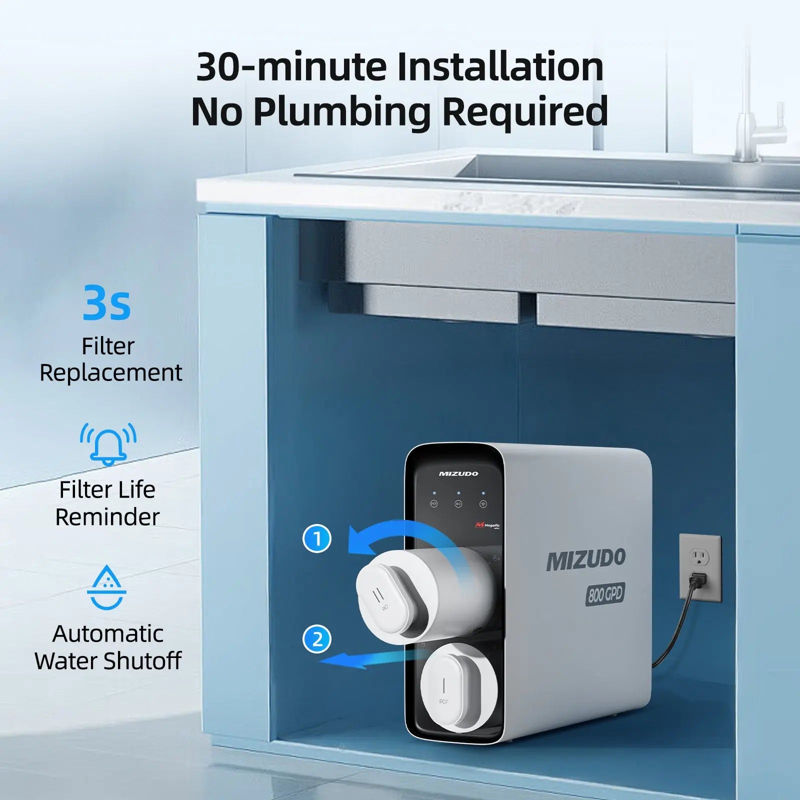 MIZUDO Megaflo Smart Mini 800GPD Reverse Osmosis Water Filter