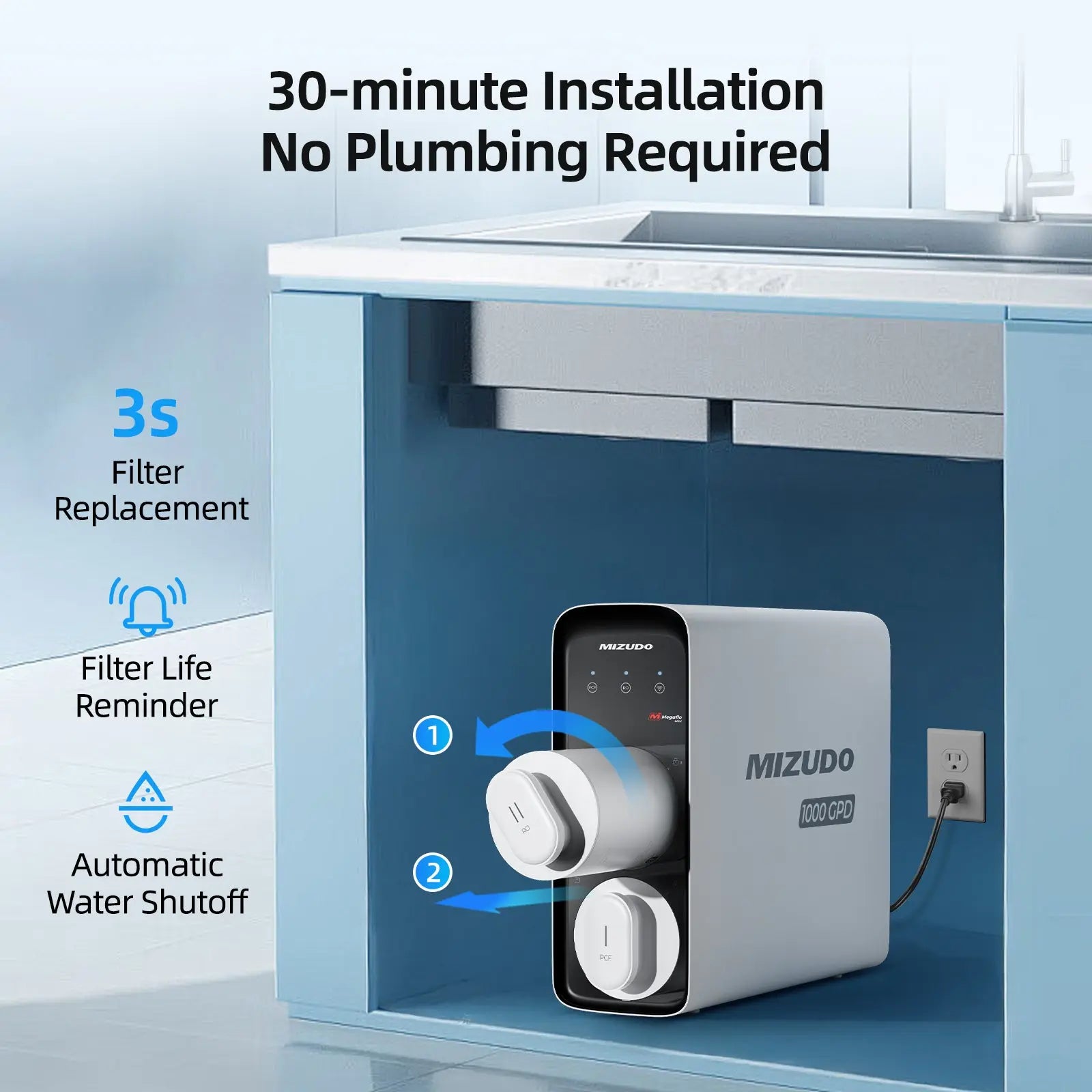 MIZUDO Megaflo Smart Mini 1000GPD Reverse Osmosis Water Filter