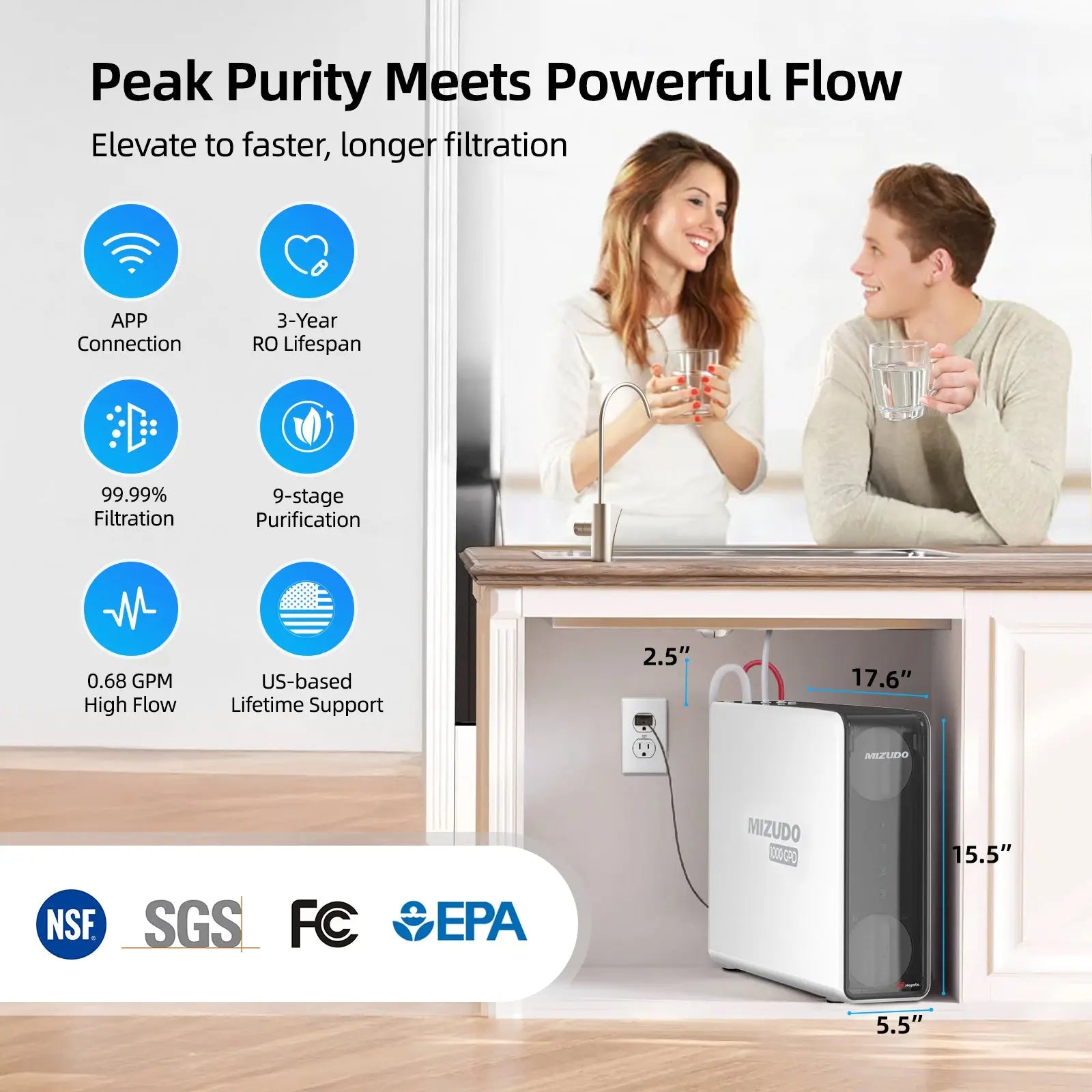 MIZUDO Megaflo Smart 1000GPD Reverse Osmosis Water Filter