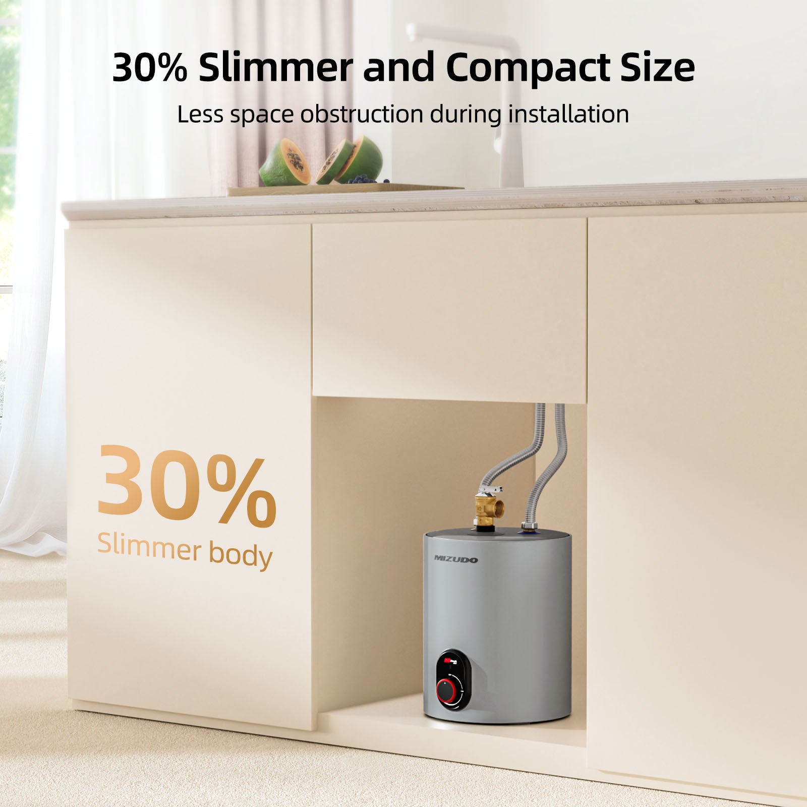 MIZUDO 1.5 Gallon Electric Mini Tank Water Heater, Instant Hot Water On Demand, Compact Under Sink Space-Saving, 120V Point of Use