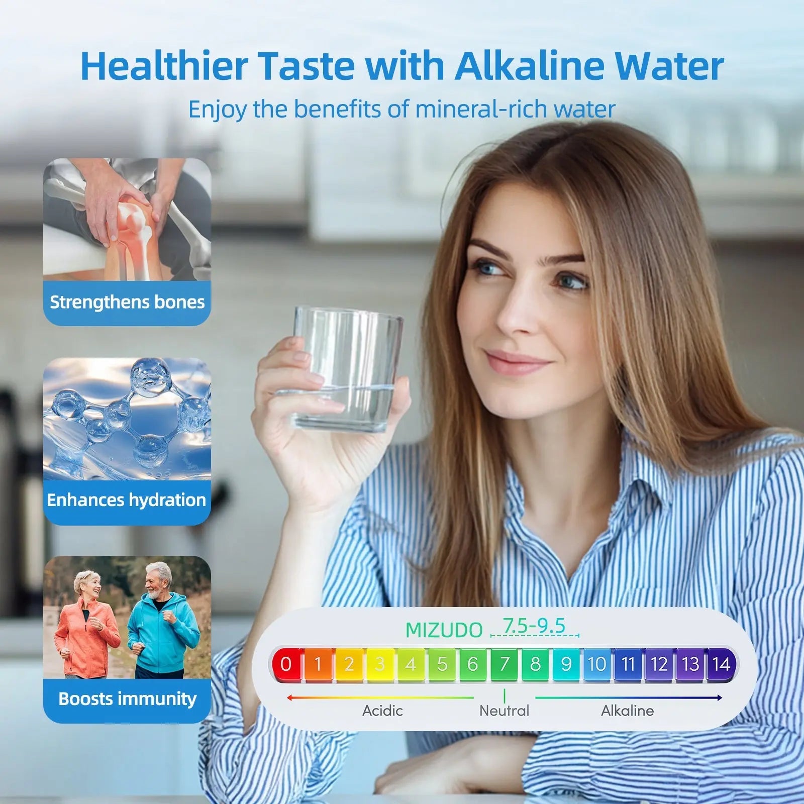 Remineralization Filter for Reverse Osmosis System, MIZUDO 12 Months Alkaline Water Filter System Under Sink, 10-inch PH Balance and Restore Minerals Filter for RO System