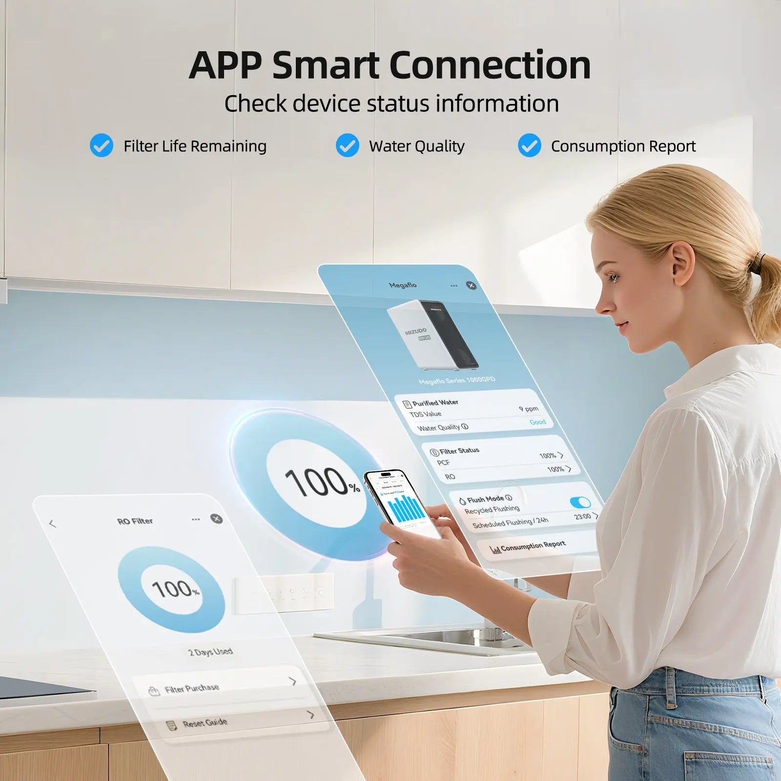 MIZUDO Megaflo Smart 1000GPD Reverse Osmosis Water Filter