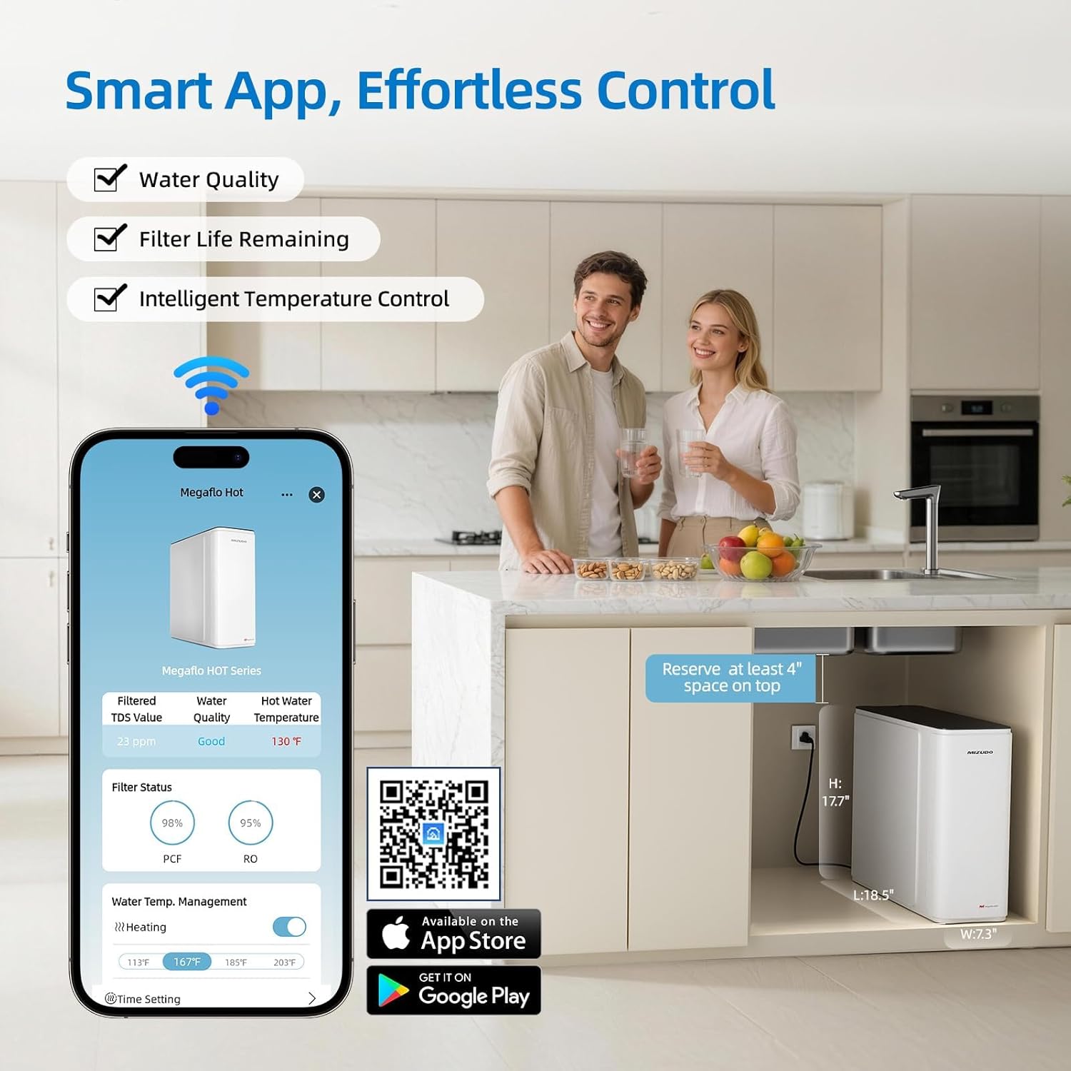 Mizudo Smart WiFi 800GPD Reverse Osmosis Under Sink Purifier