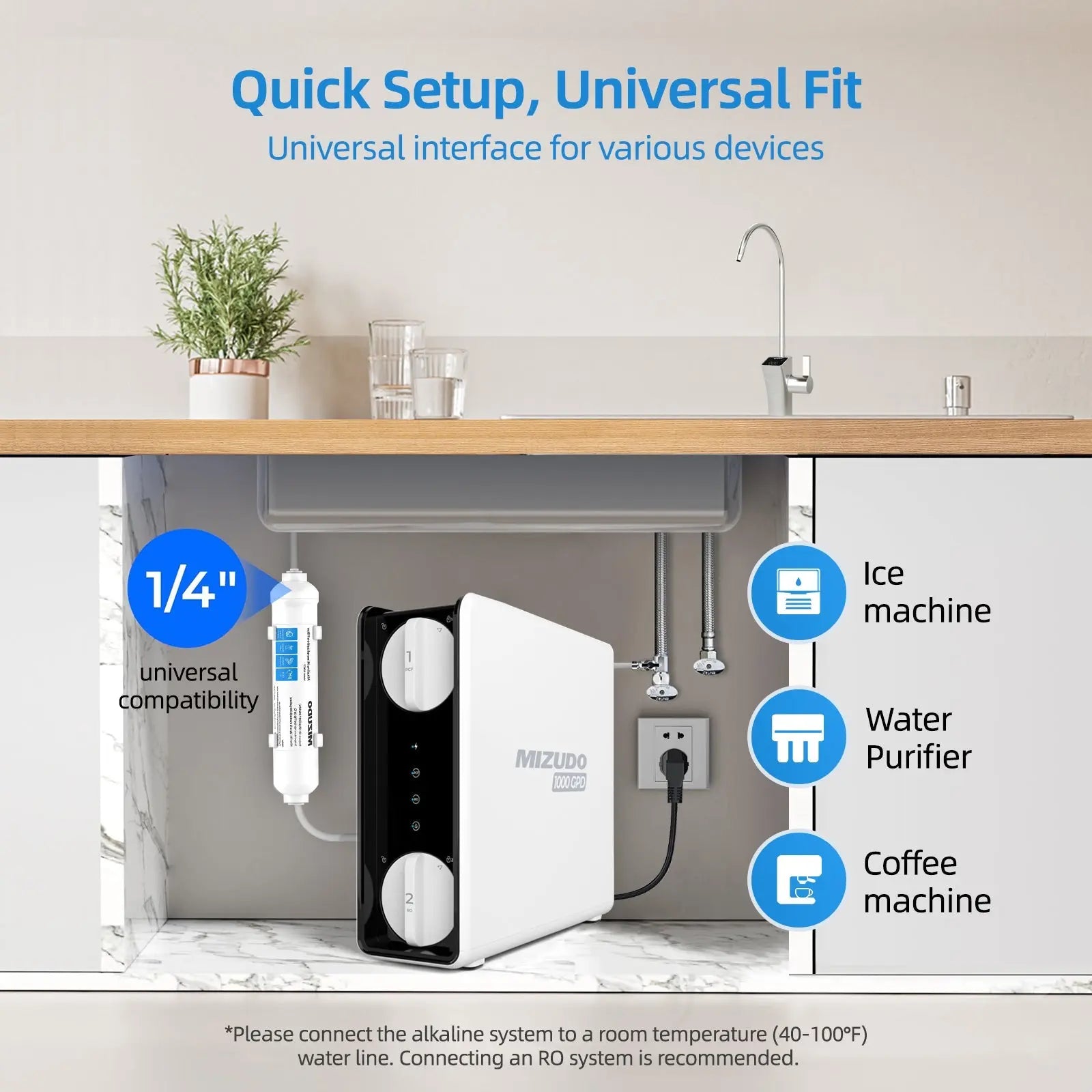 Remineralization Filter for Reverse Osmosis System, MIZUDO 12 Months Alkaline Water Filter System Under Sink, 10-inch PH Balance and Restore Minerals Filter for RO System