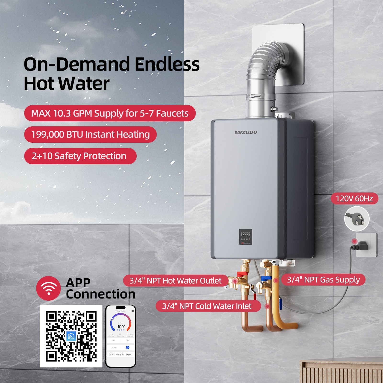 GEN 3 Direct Vent 199,000 BTU Indoor Tankless Water Heater with Smart Wi-Fi