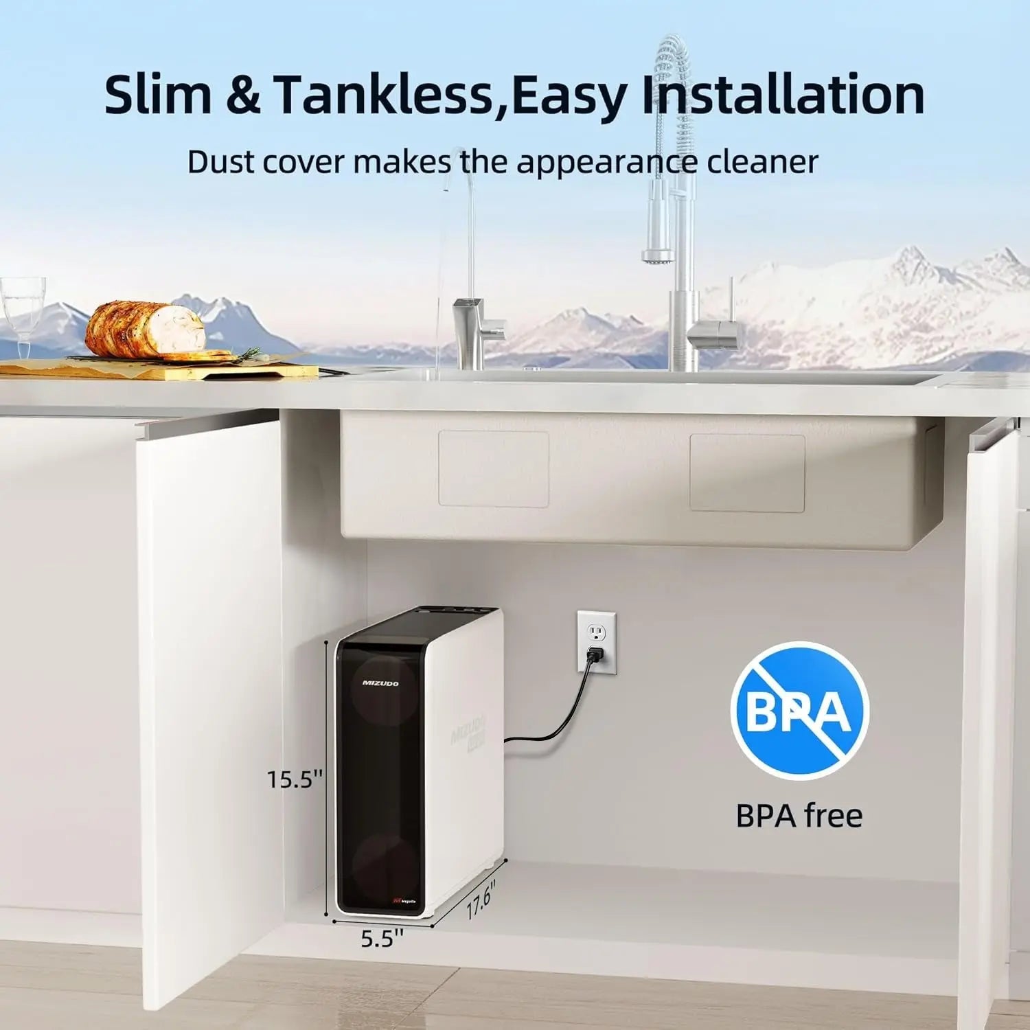 MIZUDO Slim Tankless Reverse Osmosis Water Filter Easy Under Sink Installation BPA-Free
