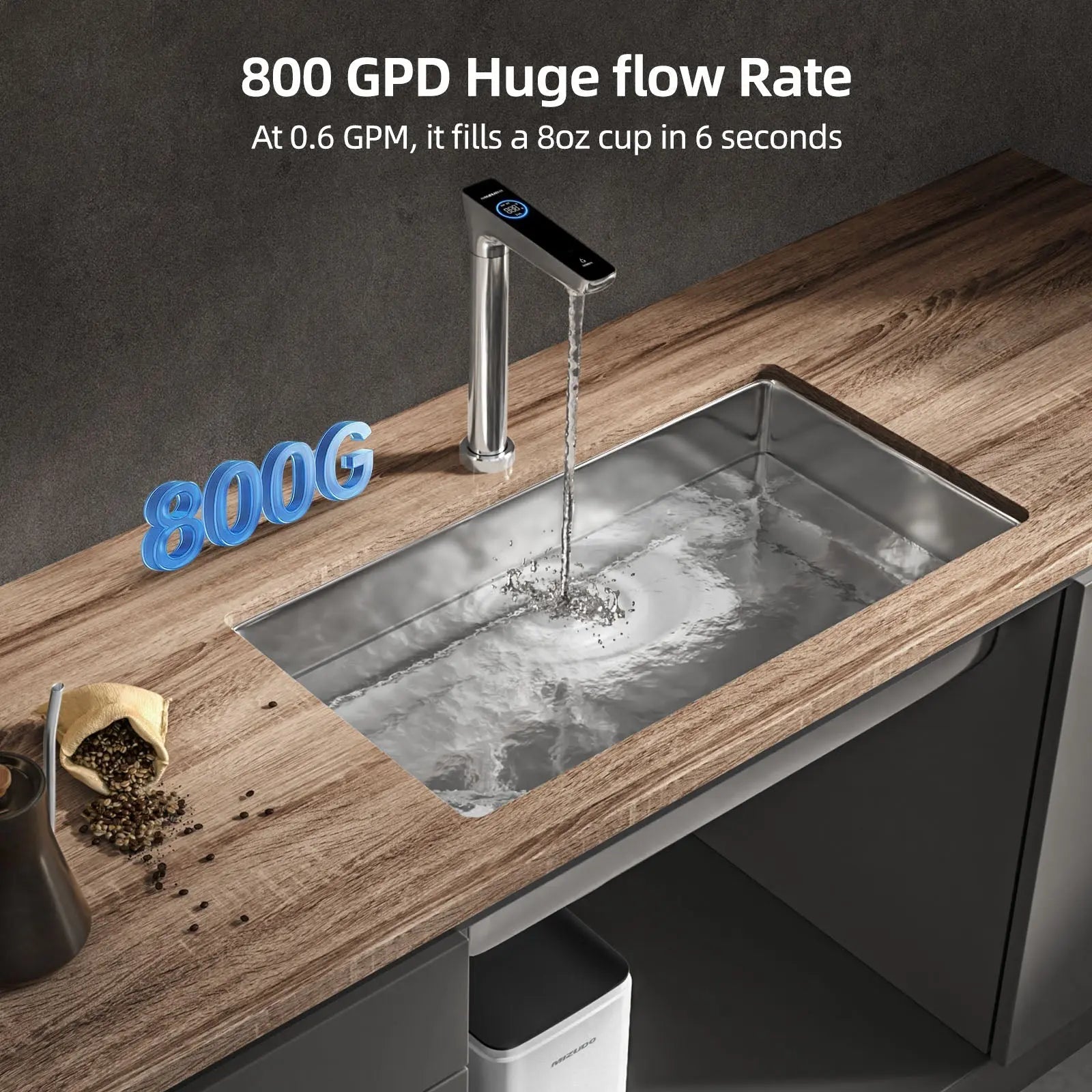 MIZUDO Under Sink reverse osmosis water filter 800 GPD High-Flow