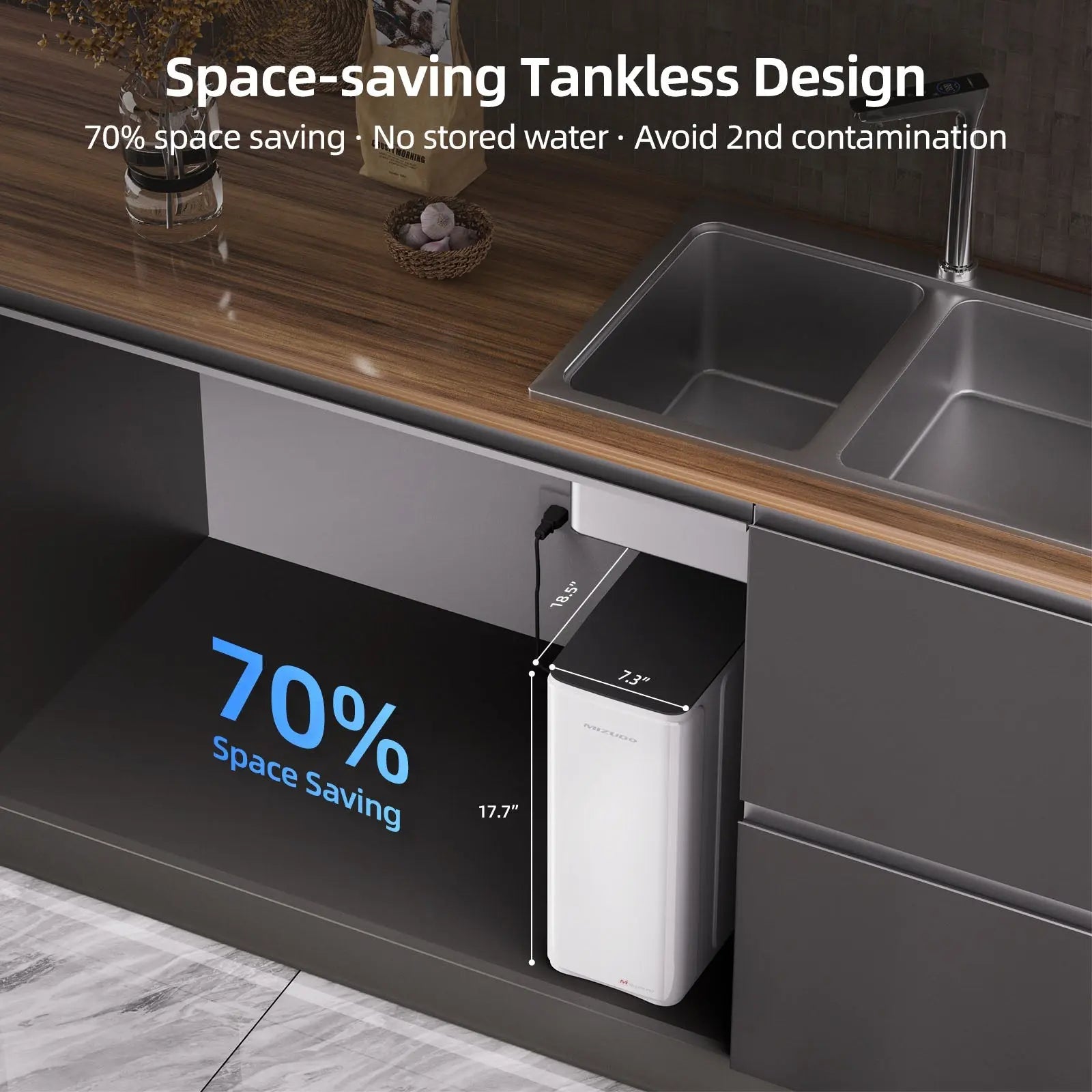 MIZUDO Tankless reverse osmosis filtration Space-Saving Under Sink Design