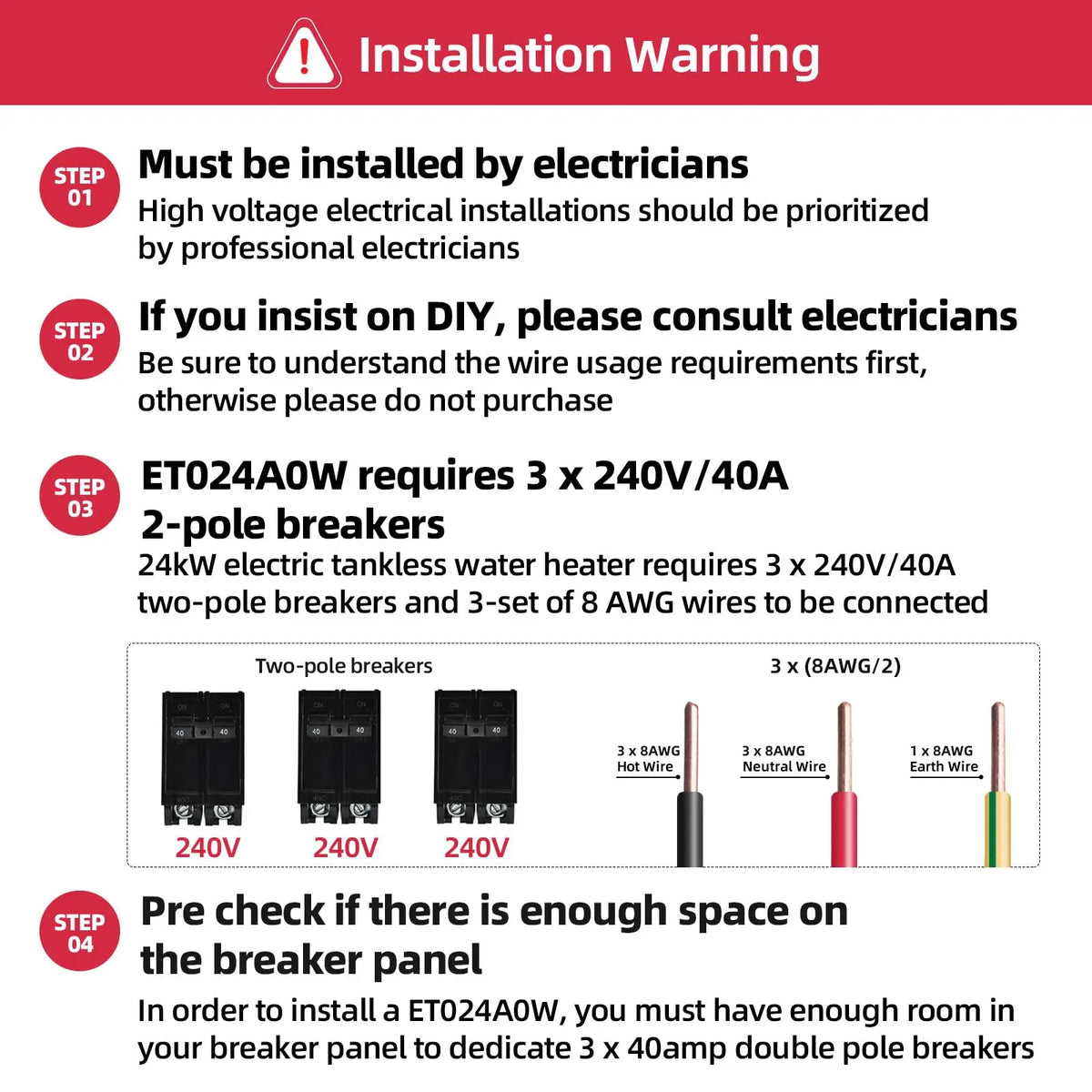 24 kW 4.8 GPM 240-Volt Electric Tankless Water Heater