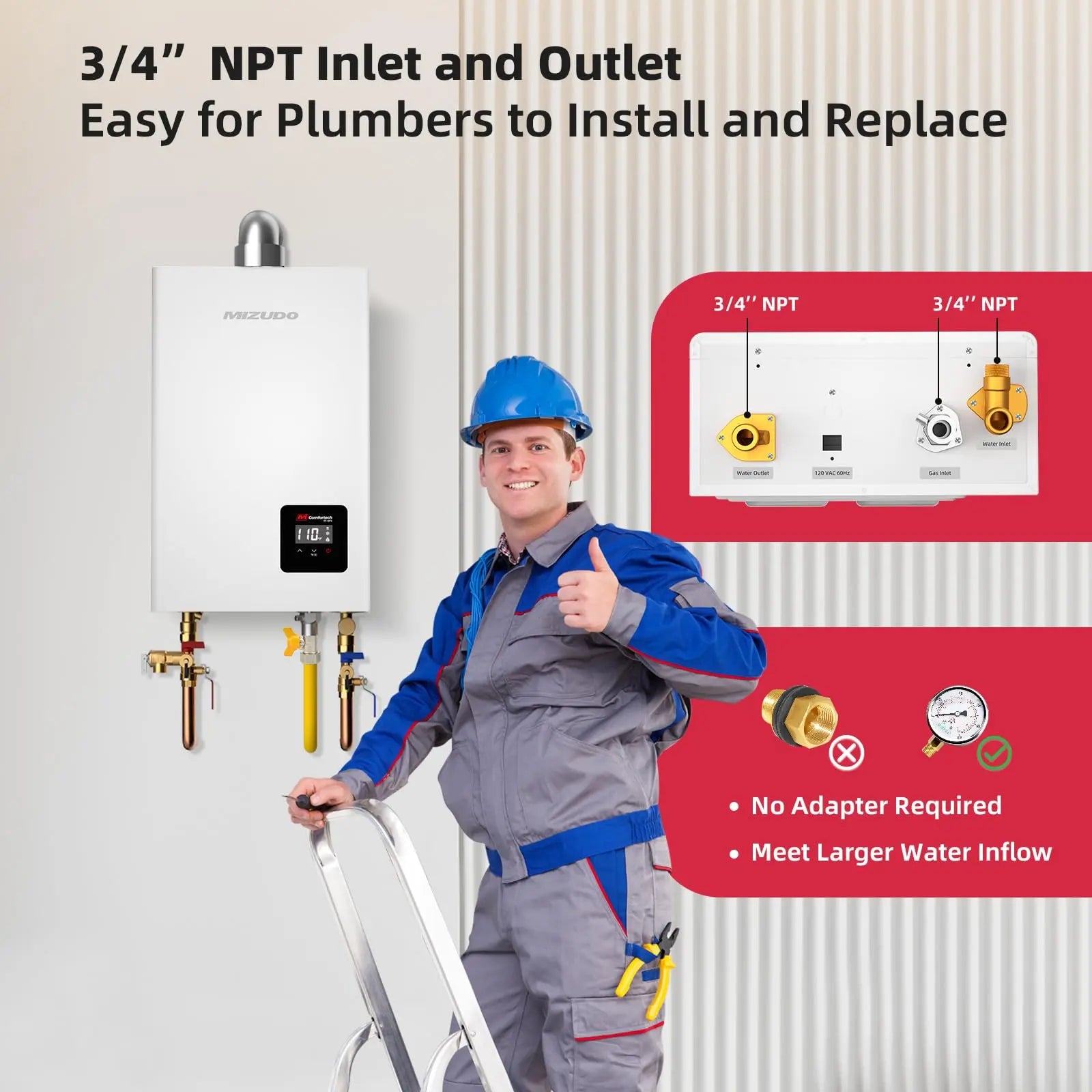 Non-Condensing 4.3 GPM 100,000 BTU -Indoor Natural Gas/Propane Tankless Water Heater White