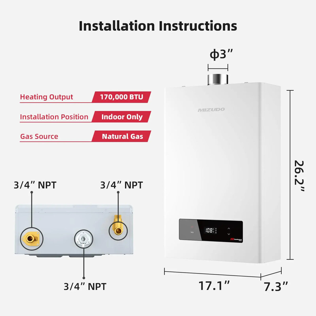Non-Condensing 7.5 GPM -Indoor Natural Gas/Propane Tankless Water Heater White