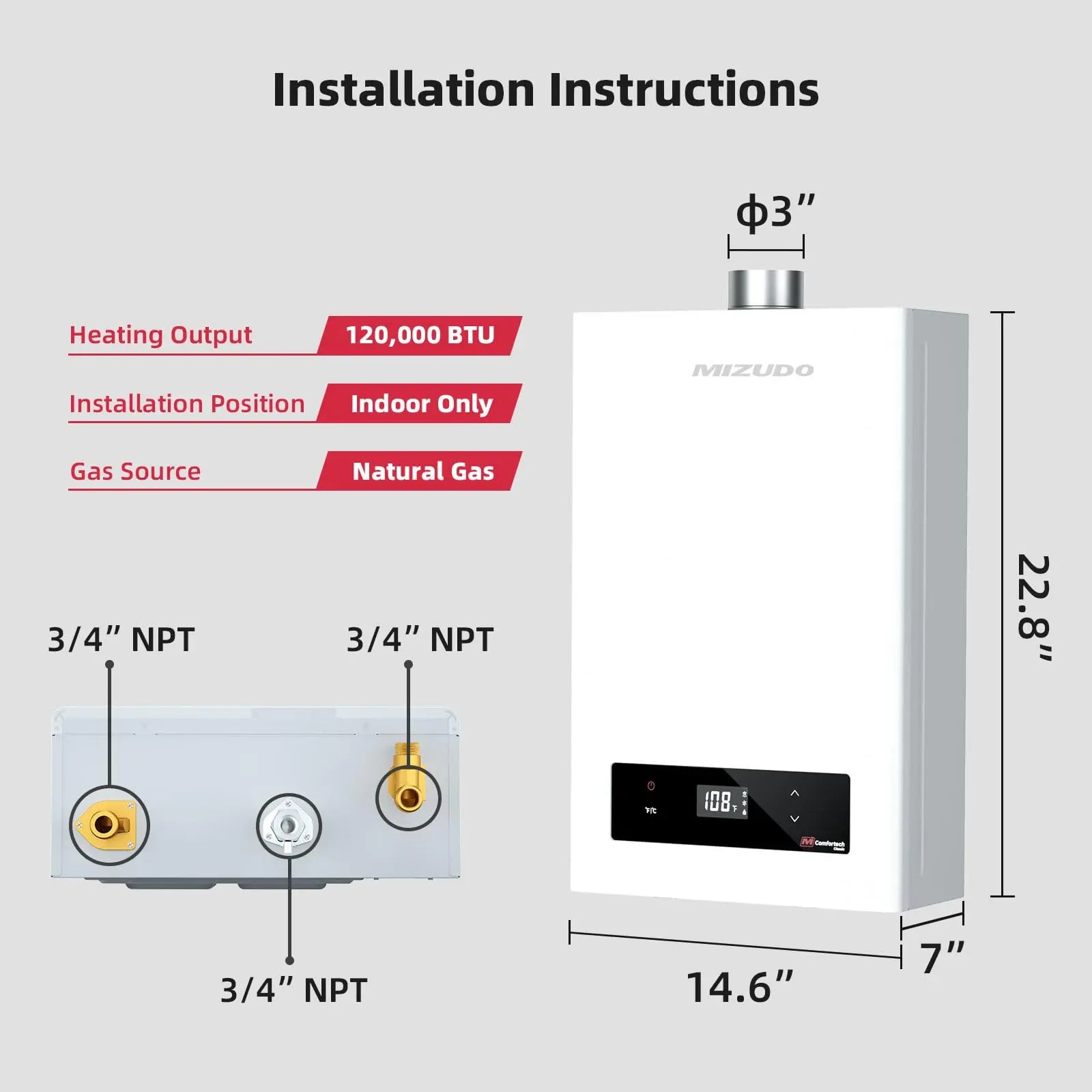 Non-Condensing 5.1 GPM -Indoor Natural Gas/Propane Tankless Water Heater White