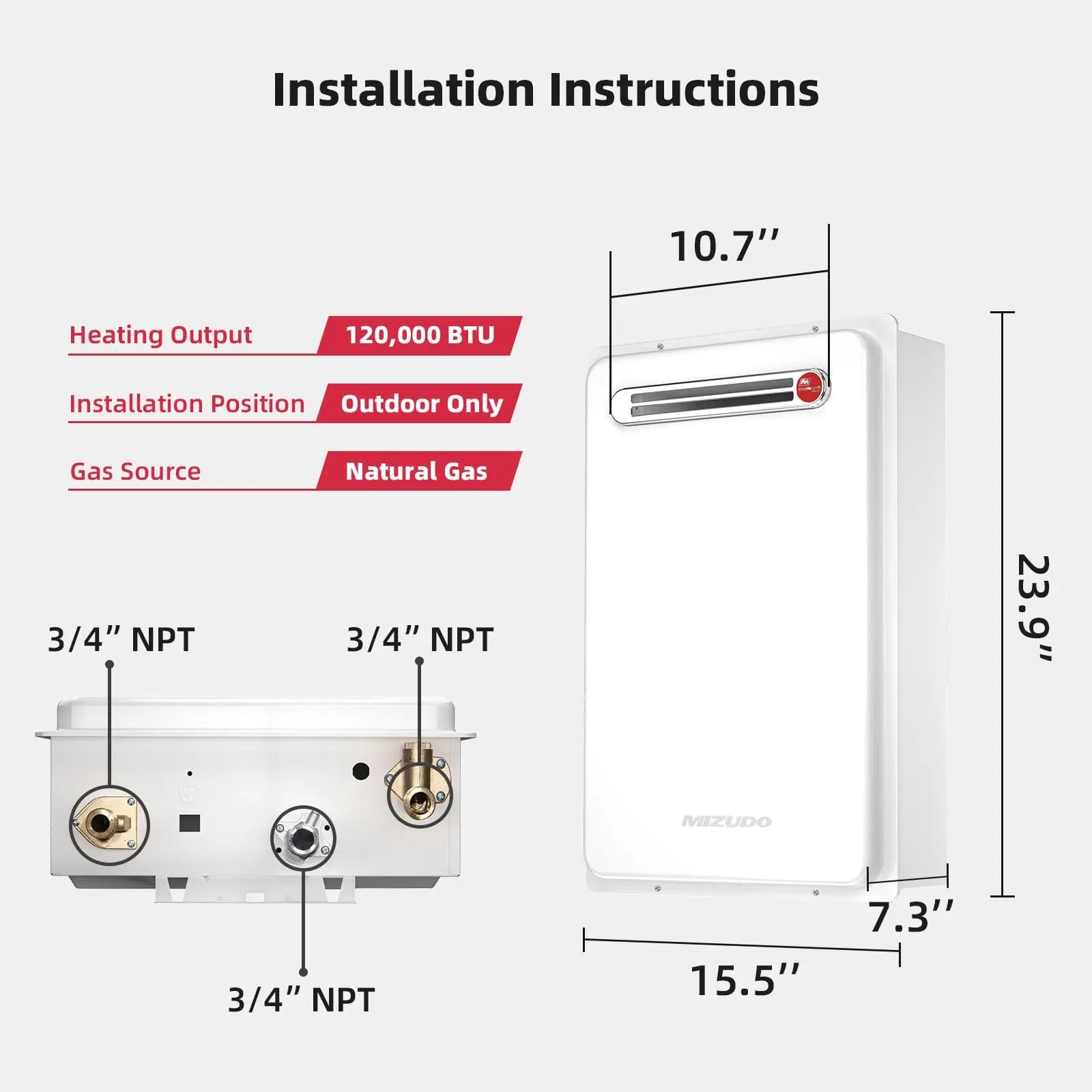 Non-Condensing 5.1 GPM 120,000 BTU -Outdoor Natural Gas/Propane Tankless Water Heater White