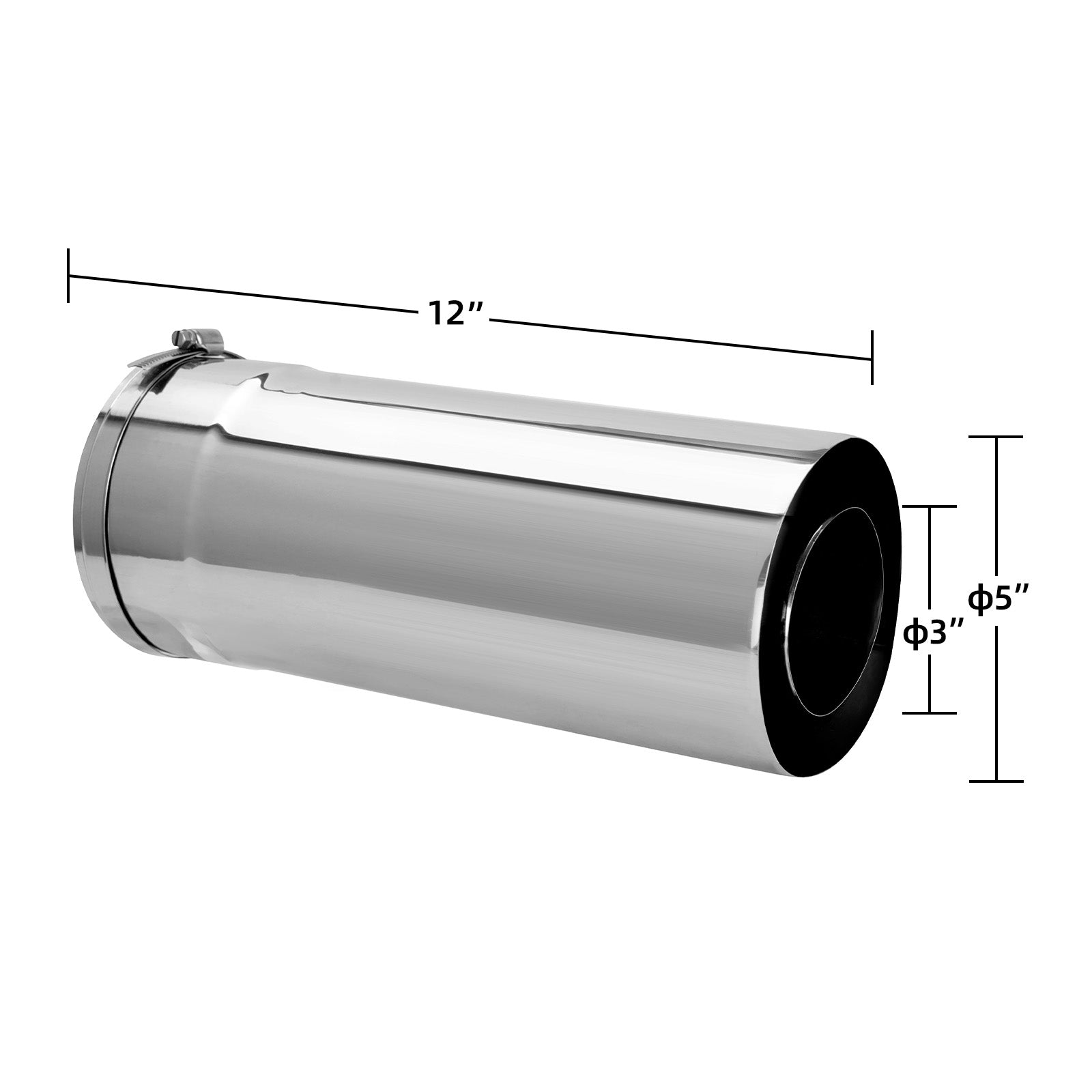3" x 5" Stainless Steel Direct Vent Extension Pipe, 12 Inch