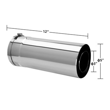3" x 5" Stainless Steel Direct Vent Extension Pipe, 12 Inch