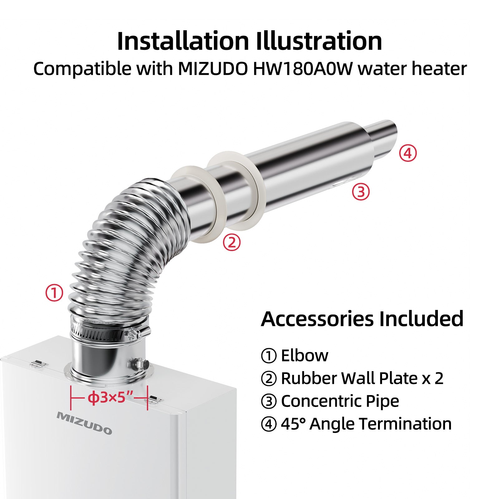 3" x 5" Direct Vent Kit with 23" Pipe and 87 Degree Elbow