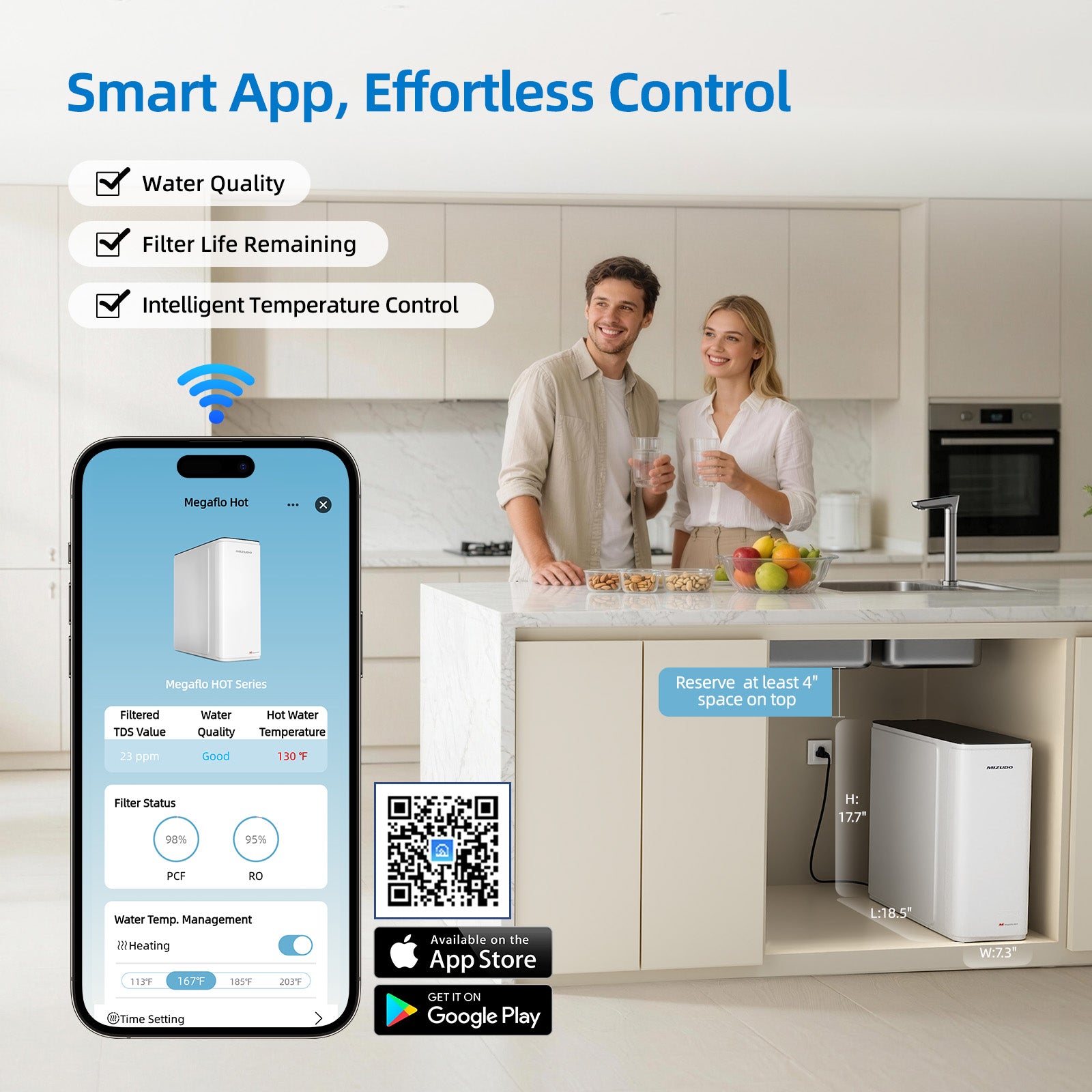 800GPD Smart Tankless Reverse Osmosis System with Hot & Cold Dispenser | Mizudo