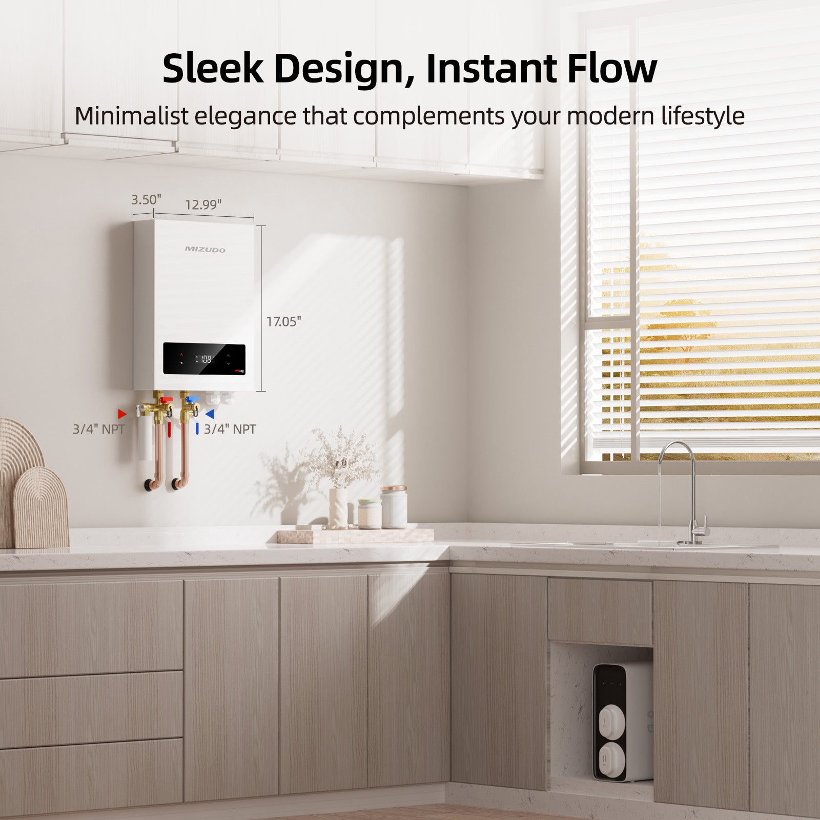 MIZUDO Electric Tankless Water Heater, Instant and Endless Hot Water, Whole House Solution, 18kW 240V