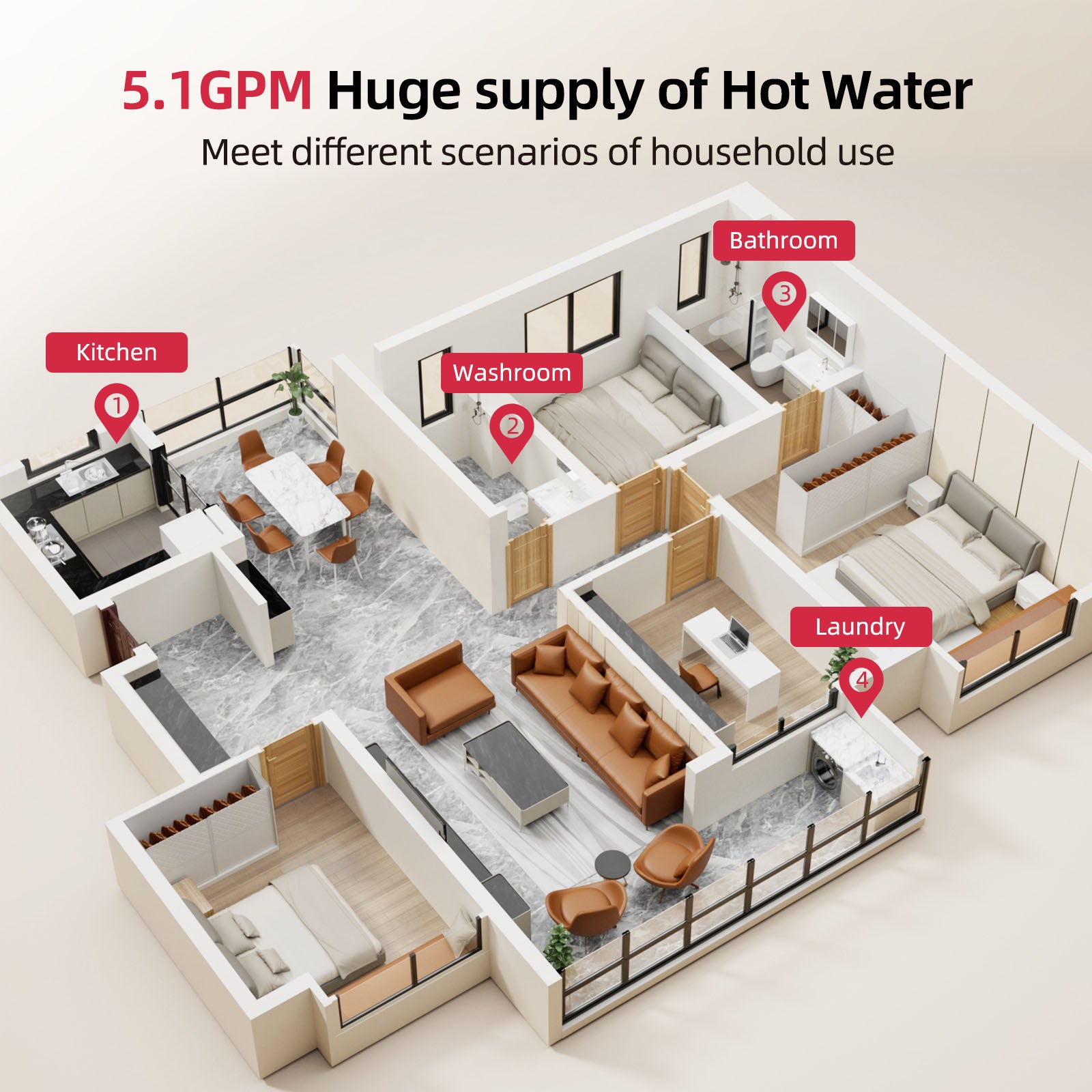 5.1 GPM 120,000 BTU Natural Gas Tankless Water Heater - Indoor/Outdoor Convertible, Wi-Fi | MIZUDO