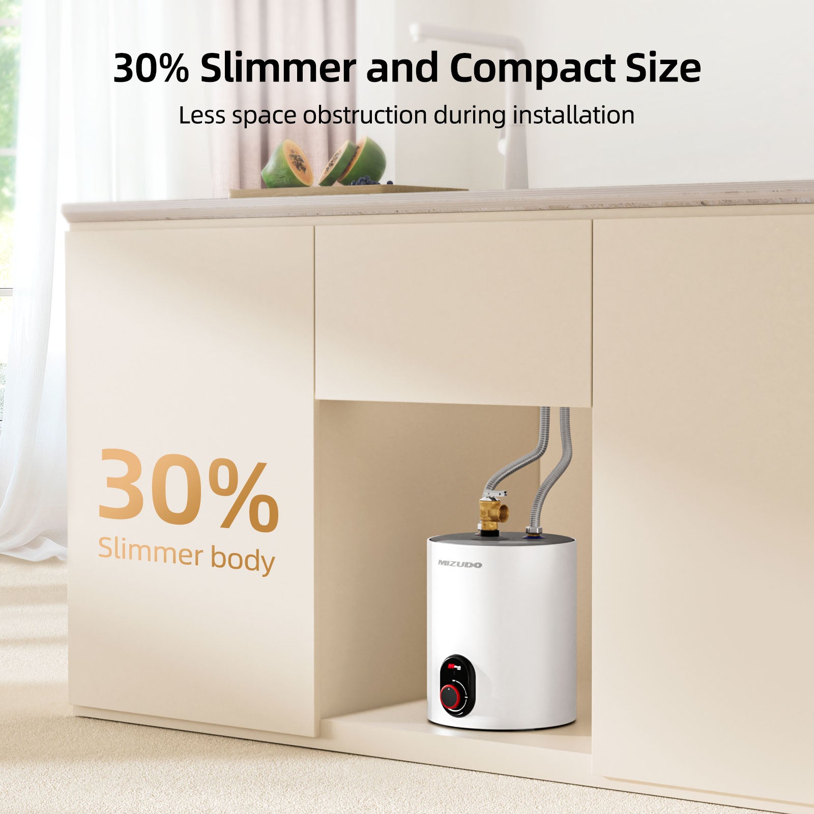 MIZUDO 1.5 Gallon Electric Mini Tank Water Heater, Instant Hot Water On Demand, Compact Under Sink Space-Saving, 120V Point of Use (White)