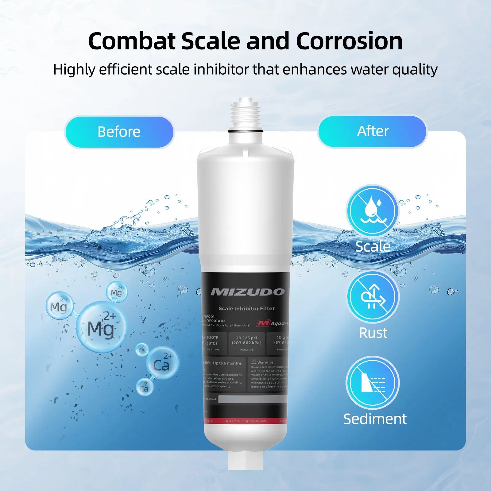 AP431 Replacement Cartridge for Aqua-Pure AP430SS, MIZUDO Whole House Scale Inhibitor, Heater Softener System, Prevents Scale Buildup on Hot Water Heater, NSF-Certified Water Softener, 1 Pack