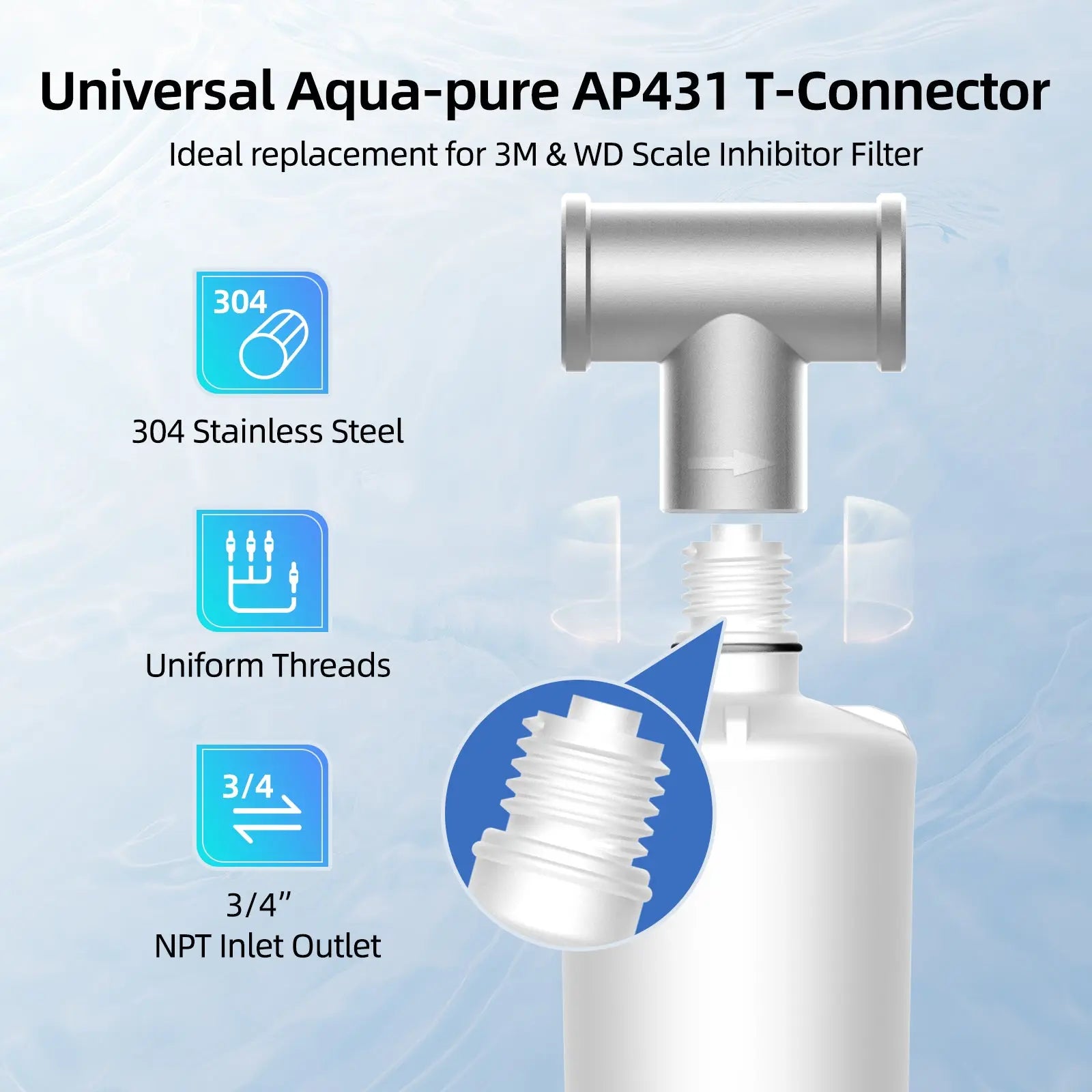 AP431 Replacement Cartridge for Aqua-Pure AP430SS, MIZUDO Whole House Scale Inhibitor, Heater Softener System, Prevents Scale Buildup on Hot Water Heater, NSF-Certified Water Softener, 1 Pack