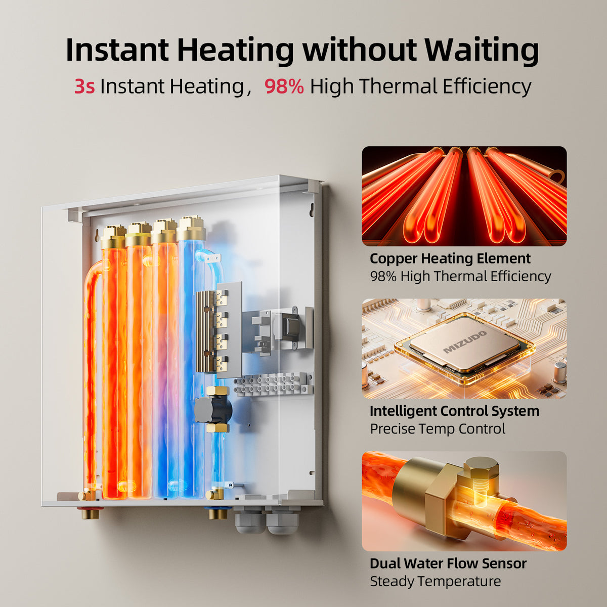 Tankless Water Heater Electric 36kW 240V 3s heating Whole House Shower