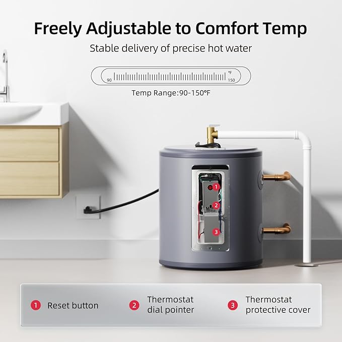 Compact 6 Gal Mini Tank Water Heater - MIZUDO 120V Electric Heater