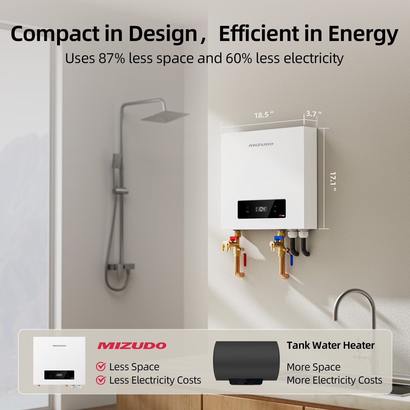 Tankless Water Heater Electric 36kW 240V 3s heating Whole House Shower