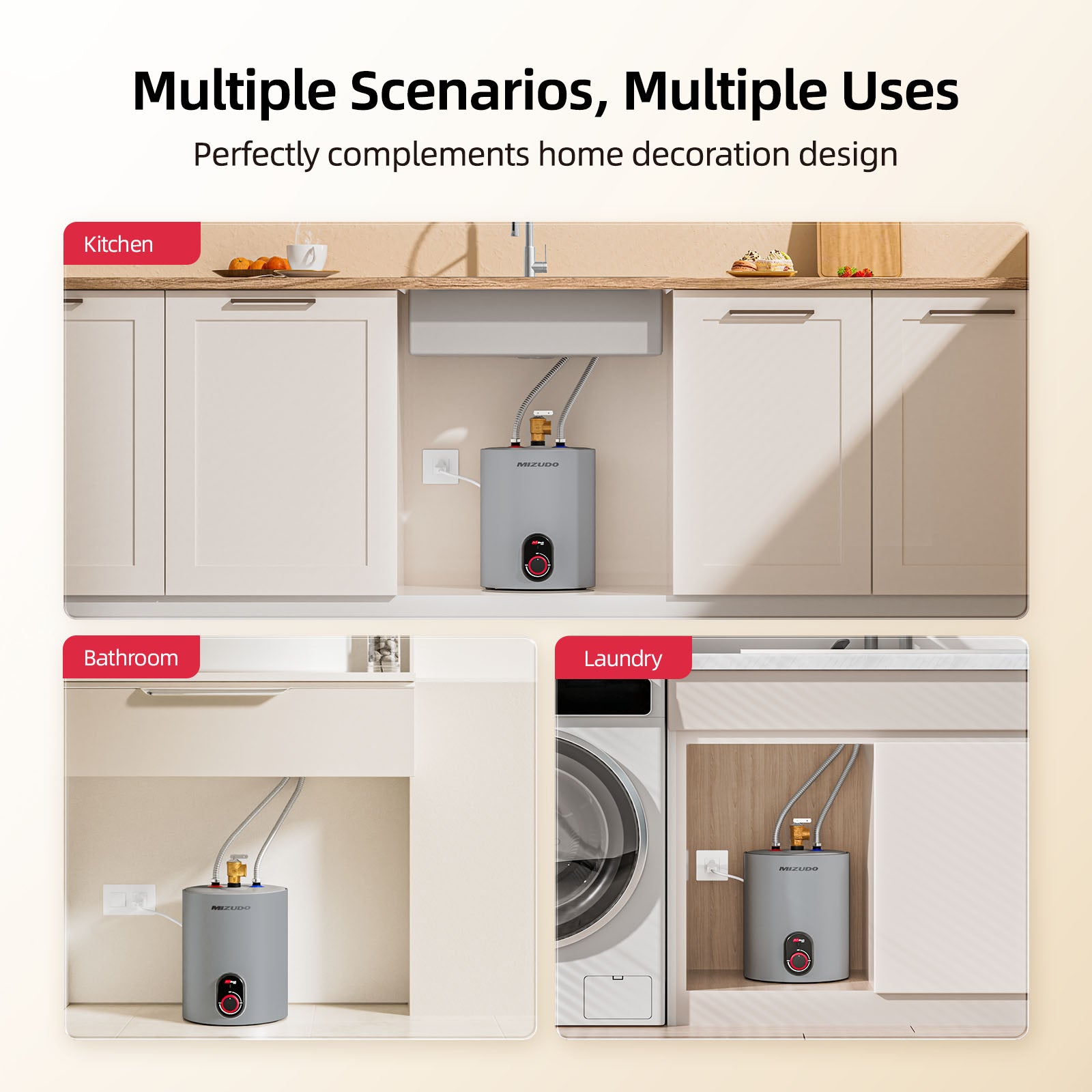 MIZUDO 1.5 Gallon Electric Mini Tank Water Heater, Instant Hot Water On Demand, Compact Under Sink Space-Saving, 120V Point of Use