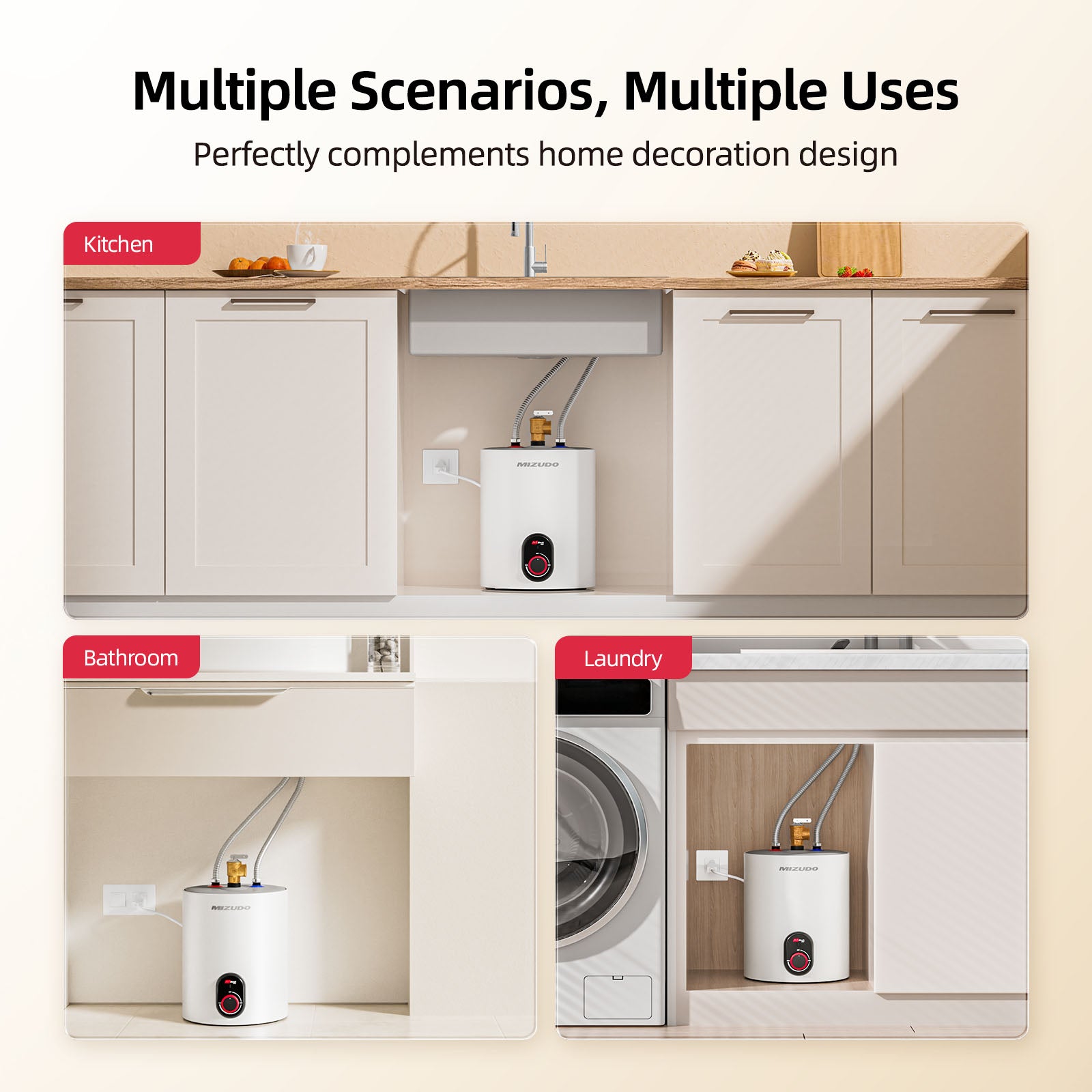 MIZUDO 1.5 Gallon Electric Mini Tank Water Heater, Instant Hot Water On Demand, Compact Under Sink Space-Saving, 120V Point of Use (White)