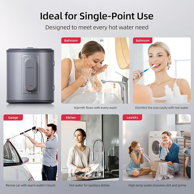 Compact 6 Gal Mini Tank Water Heater - MIZUDO 120V Electric Heater