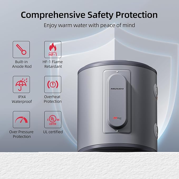 Compact 6 Gal Mini Tank Water Heater - MIZUDO 120V Electric Heater
