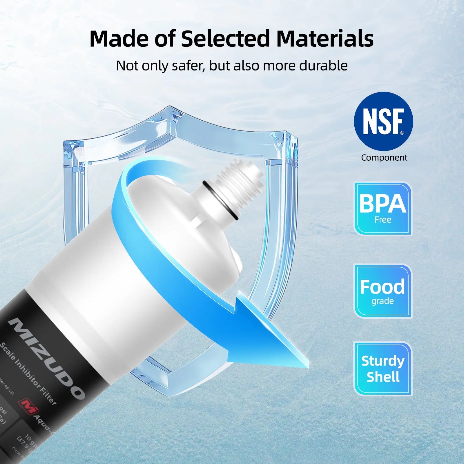 AP431 Replacement Cartridge for Aqua-Pure AP430SS, MIZUDO Whole House Scale Inhibitor, Heater Softener System, Prevents Scale Buildup on Hot Water Heater, NSF-Certified Water Softener, 1 Pack