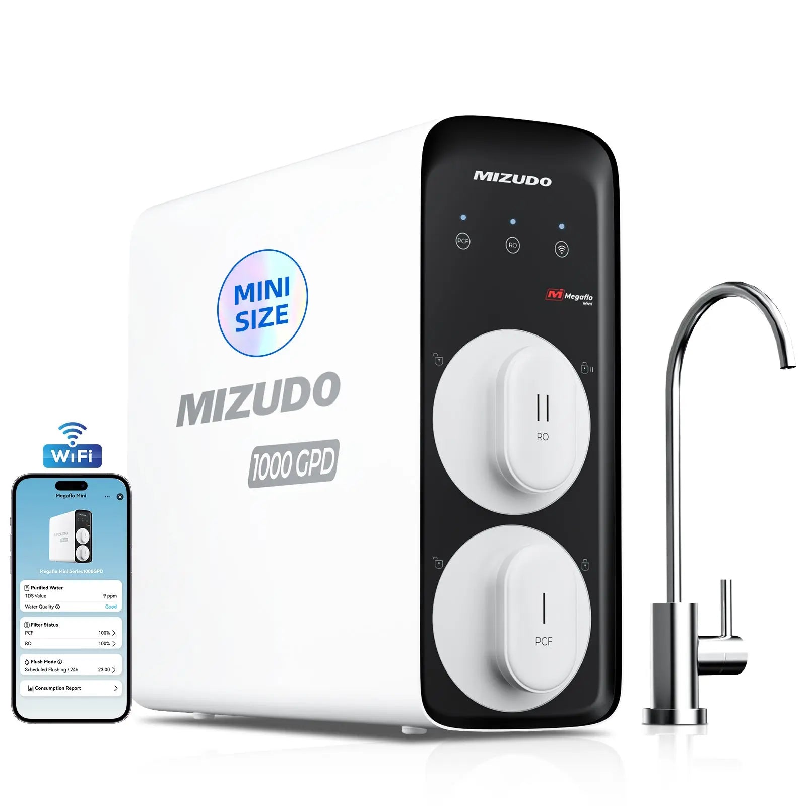 compact mini tankless reverse osmosis water filter system for small kitchens with WiFi monitoring and smart faucet