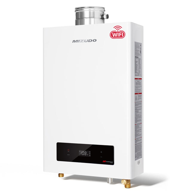 7.9 GPM 180,000 BTU Natural Gas Indoor Tankless Water Heater - Non-Condensing, Smart Wi-Fi | Mizudo